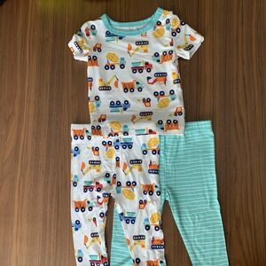 Little Me Construction Pajama Set 12M Boys 2 Pants 1 Top Bamboo Trucks Stripes